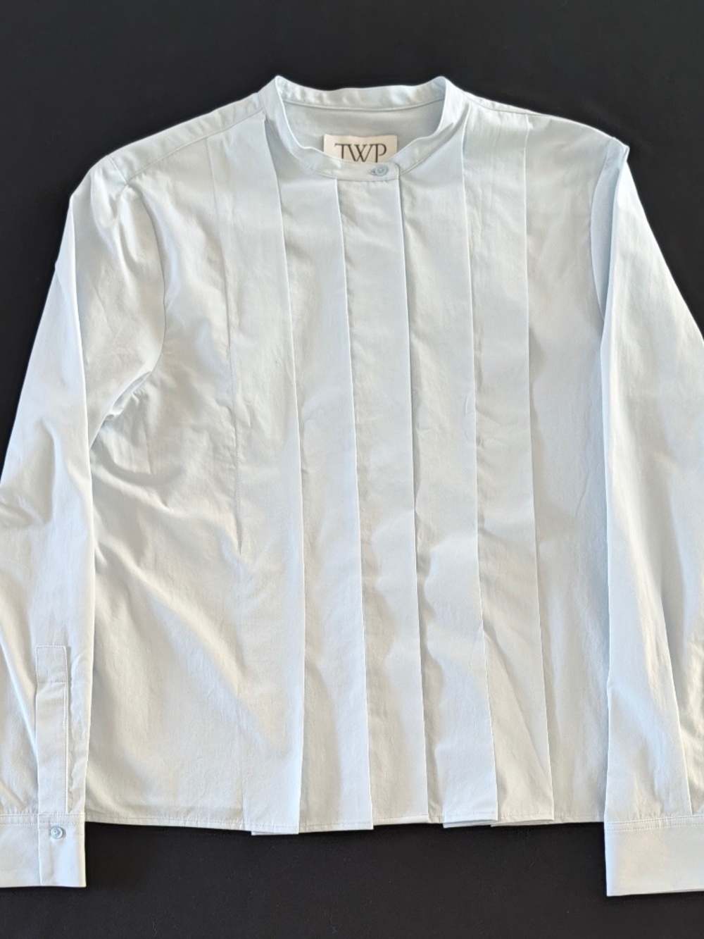 TWP Close Call Top Shirt Womens L Plein Air Light Blue Pleated Cotton Blouse NWT